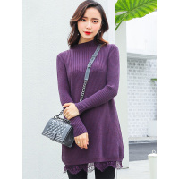 丝柏舍2017年冬装新款连衣裙半高领针织衫蕾丝拼接毛衣S74F0308L