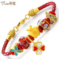 蒂蔻 T0206四叶草雪人苹果黄金手链女士款平安果足金转运珠红绳手饰圣诞节礼物表白送女生送女朋友
