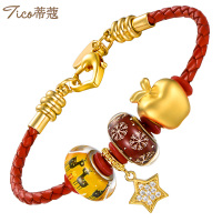 蒂蔻 黄金手链女款 圣诞节礼物足金苹果转运珠手链创意生日礼物送女友送老婆 平安麋鹿星手链