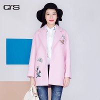 Q&rsquo;S/秸熙女装2017冬装新品时尚翻领动植物绣花宽松大衣JAC1G7