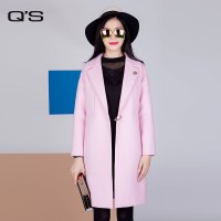 Q&rsquo;S/秸熙女装2017冬装新款时尚翻领纯色中长款呢料大衣JAC1G2