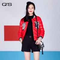 Q&rsquo;S/秸熙女装2017冬装新款简约趣味胶印图案短款羽绒服JAC221