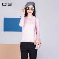 Q&rsquo;S/秸熙女装2017冬装新款纯色简约蕾丝装饰毛衣打底衫JAC942