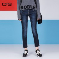 Q&rsquo;S/秸熙女装2017冬装新款韩版简约烫钻装饰水洗牛仔裤JAC335