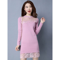 丝柏舍2017冬季新款薄款针织连衣裙套头长袖蕾丝透视打底S65H0005