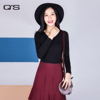 Q&rsquo;S/秸熙女装2017冬装新款纯色收身显瘦套头打底针织衫JAC921