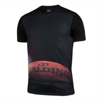 斯伯丁Spalding篮球服男士印花休闲短袖T恤20030-01黑色
