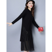 丝柏舍2017冬季新款女韩版中长款纯色针织衫圆领修身套装S64U0203