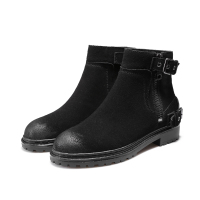 阿么秋冬真皮英伦风女新款潮低帮短靴韩版皮带扣牛皮牛筋底学生靴