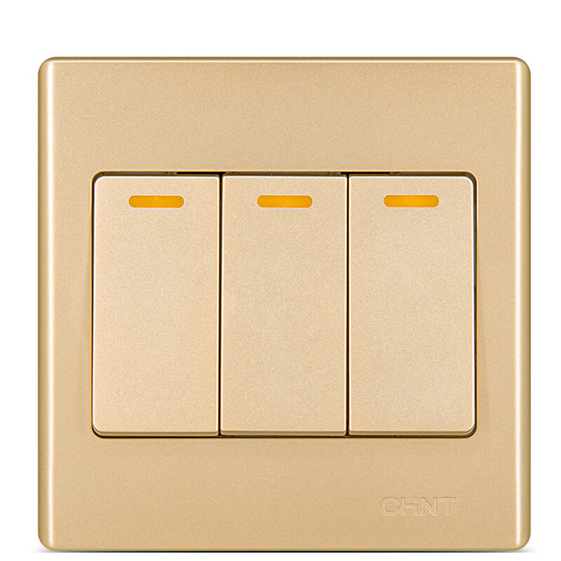 正泰chnt开关面板四开单控墙壁电源开关插座香槟金new7c00702a