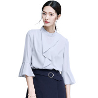 【秋款上新】宽松淑女不规则荷叶边雪纺衫