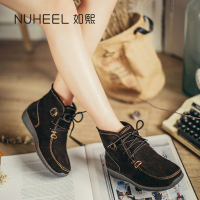 如熙2017雪地靴秋冬季保暖棉鞋加绒女靴平底短靴马丁靴真牛皮靴子