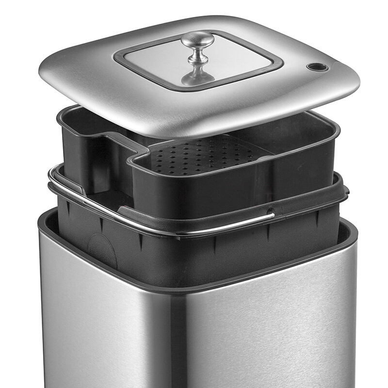 EKO(宜可) 不锈钢茶水桶 家用客厅带盖茶叶渣过滤垃圾筒 9399 砂钢 9L