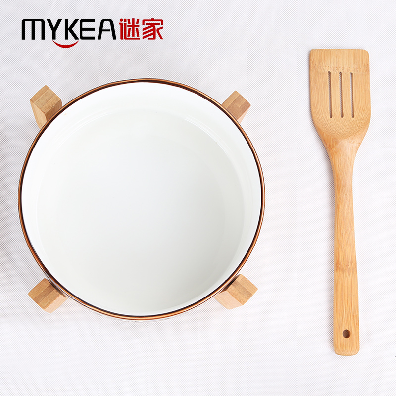 谜家 家用陶瓷一盘多用沙拉盘热汤巧克力蛋糕水果盘圆形盘木釉盘 摩卡系列