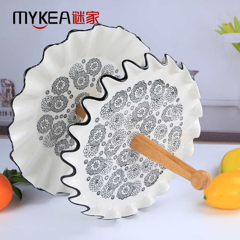 谜家陶竹水果点心盘现代客厅创意家用西餐厅沙拉碗糖果干果水果盘 青愫