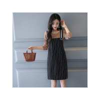 琉璃繁缕长袖圆领套装/套裙2017年秋季时尚气质优雅街头甜美条纹短裙性感