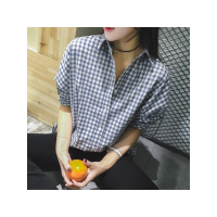 MaggieQueen韩版2017韩版蝙蝠袖格子宽松衬衫8201-C012-P15-QL