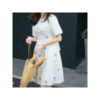 MaggieQueen韩版全棉刺绣仙人掌绣花连衣裙