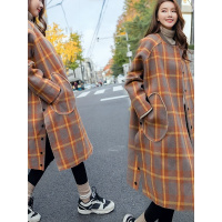 MaggieQueen韩版加绒小兔毛格子呢大衣外套