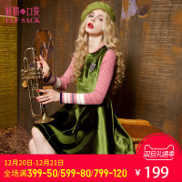 春装徽章装饰丝绒复合百搭背心裙无袖圆领连衣裙伞裙短裙子647113