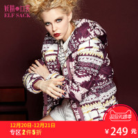 冬装女蛋糕领宽松棉衣复古几何波普印花连帽长袖棉服厚外套542396