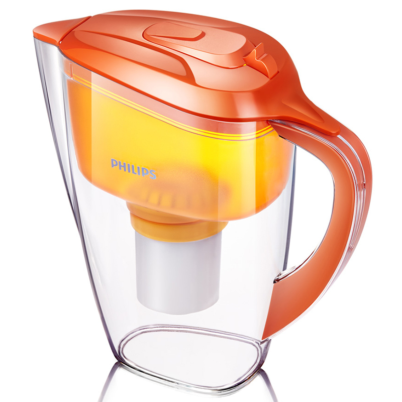 飞利浦(PHILIPS)家用净水壶 净水器 双重过滤 2.5L橙色 WP3813