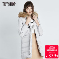 TKYSHOP冬装新款牛角扣羽绒服女时尚中长款加厚羽绒衣大毛领外套