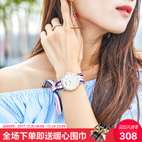 冠琴女表学生清新时尚条纹简约绑带布带个性森系手表女腕表正品