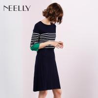 Neelly/纳俪2018春季新款中长款条纹针织连衣裙_5