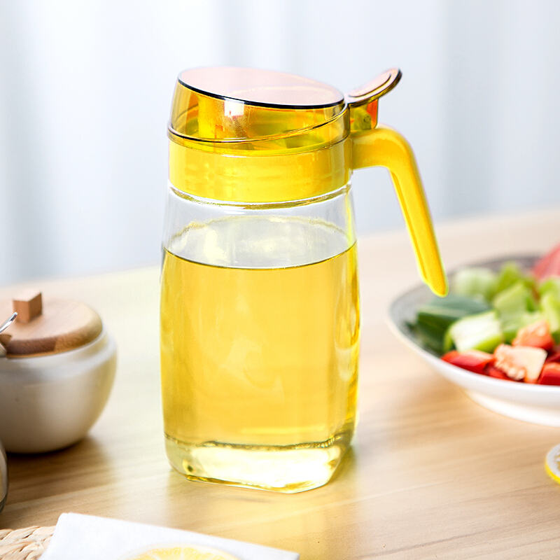 谜家 厨房用品600ml大号防漏家用玻璃油壶油瓶酱油醋壶调料瓶调料壶 黄色