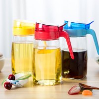 谜家 厨房用品600ml大号防漏家用玻璃油壶油瓶酱油醋壶调料瓶调料壶 黄色