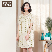 纯棉中长款裙子夏装女士宽松小清新短袖娃娃领直筒连衣裙-627042