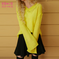 冬装2017新款宽松针织衫V领长袖薄款打底保暖套头毛衣女-749035