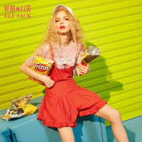 夏装2017新款甜美棉麻A字显瘦无袖纯色吊带裙裤女短款裙子-727142