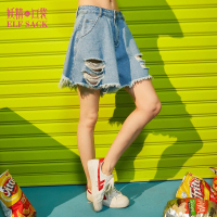 破洞裙裤夏装2017新款宽松复古毛边牛仔裤女纯棉短裤阔脚裤728048_1