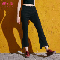 秋装2017新款修身显瘦显高百搭流苏边微喇叭水洗牛仔裤女738032_2