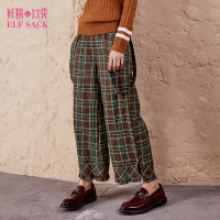 秋装2017新款拼接木耳边格子可脱卸背带裤九分休闲裤女-738048_1