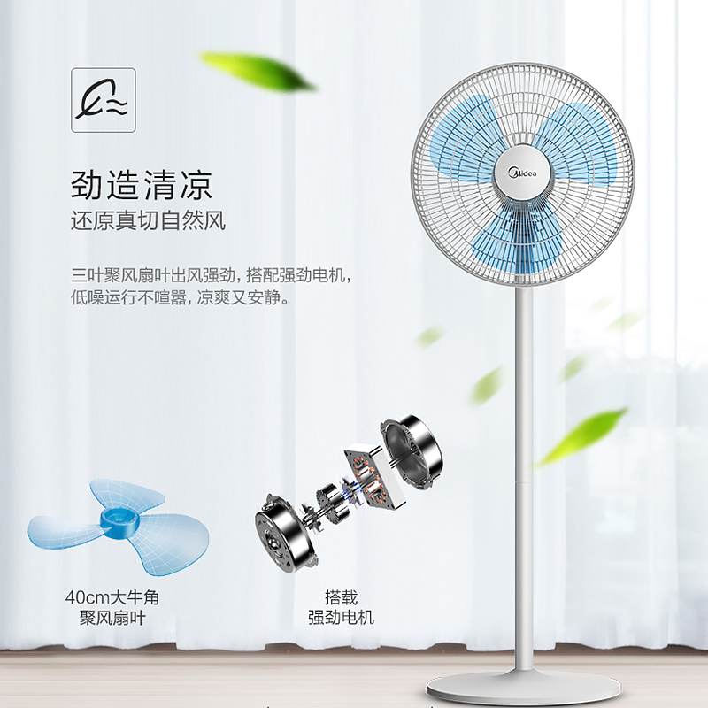 美的(Midea)电风扇 SAB40A 一体式简洁外观 台立两用 三片风叶 3档正常风 机械控制 家用落地扇台扇空调伴侣高清大图