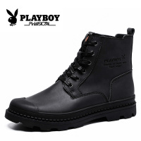 花花公子(PLAYBOY)牛皮工装靴男2017秋冬新款防滑耐磨户外男靴子X39388