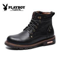 花花公子(PLAYBOY)加绒工装靴冬季保暖防滑男靴潮流户外棉鞋 X39371M