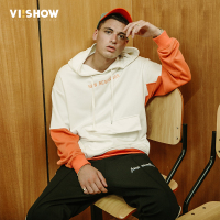 VIISHOW春季新款卫衣男套头连帽白色拼接韩版外套潮学生装WD1093181
