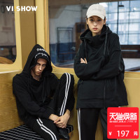 VIISHOW春季新款情侣卫衣套头连帽黑色外套男士宽松学生装WD1182181