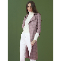 赏色SHANGSE女士格子纹翻领中长款皮大衣 1B2017W156