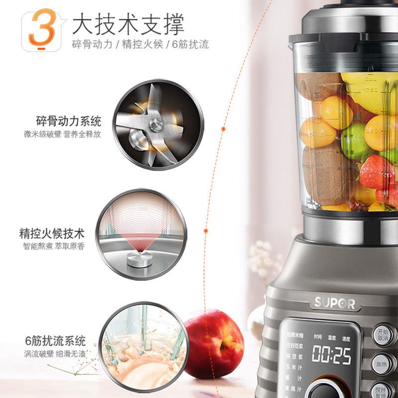 苏泊尔(SUPOR)破壁料理机 JP19D-1400 搅拌机 多功能全自动家用 冷热双杯 杯容量1.75L图片