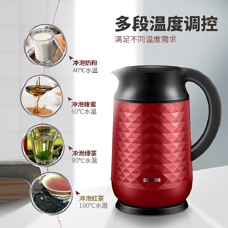苏泊尔(SUPOR S电水壶SWF17S11B 电子调温保温壶 水温可见 家用烧水壶 自动断电 STRIX温控