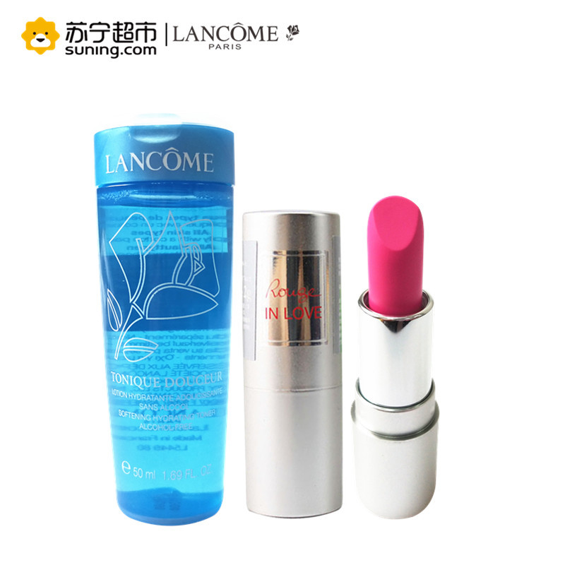 兰蔻(LANCOME)清滢嫩肤水50ml+迷恋丝缎唇膏361M 2g 中小样 蓝水爽肤水口红滋润保湿