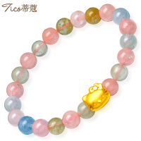 蒂蔻 T0177 时尚甜美KT猫黄金手链女士款可爱足金转运珠8mm多彩摩根石手串硬金饰品自戴生日礼物