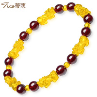 蒂蔻 T0185 六六大顺招财貔貅黄金手链女款本命年足金转运珠石榴石手串3D硬金饰品生日礼物送女友