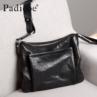 padieoe帕迪欧真皮单肩包男士2017新款斜挎包男包商务休闲多功能工作包男