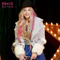 冬装女仿皮草毛条拼接粗花呢长袖连帽修身毛呢外套女642164_2